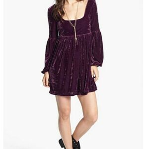 Free People Oh So Easy Crush Velvet Babydoll Dress Purple Size Small